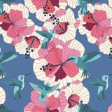 Baumwolle JERSEY Stoff Baumwolljersey Blumen Sommer Blüten Kolibri Floral flower